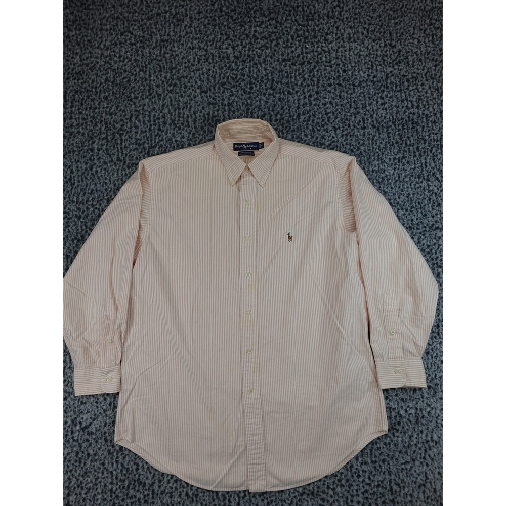 Ralph Lauren Button Down Shirt Mens 16 32/33 Orange Striped Yarmouth Oxford
